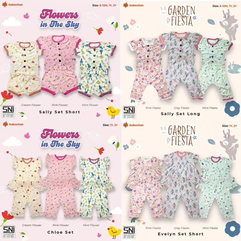 KABOCHAN baju bayi 3 pcs , DRESS BAYI 3 PCS  setelan pendek , setelan panjang , set evelyn size S M L LB XL 0