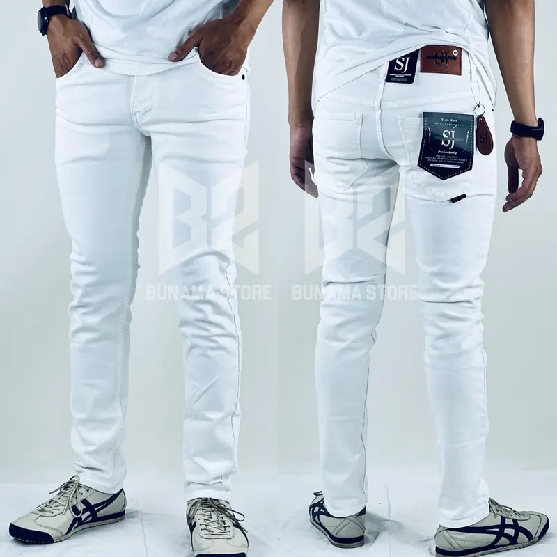 CELANA PANJANG JEANS DENIM PUTIH SLIM FIT STRETCH SLIM FIT SKINNY Nyaman Santai Pria Muda Biru Hitam Celana Panjang 0