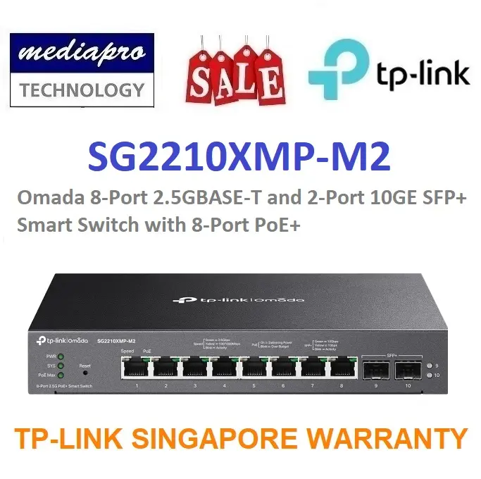 TP-LINK SG2210XMP-M2 Omada 8-Port 2.5GBASE-T and 2-Port 10GE SFP+ Smart Switch with 8-Port PoE+ - TL-SG2210XMP-M2 - 5 Year Local TP-Link Warranty