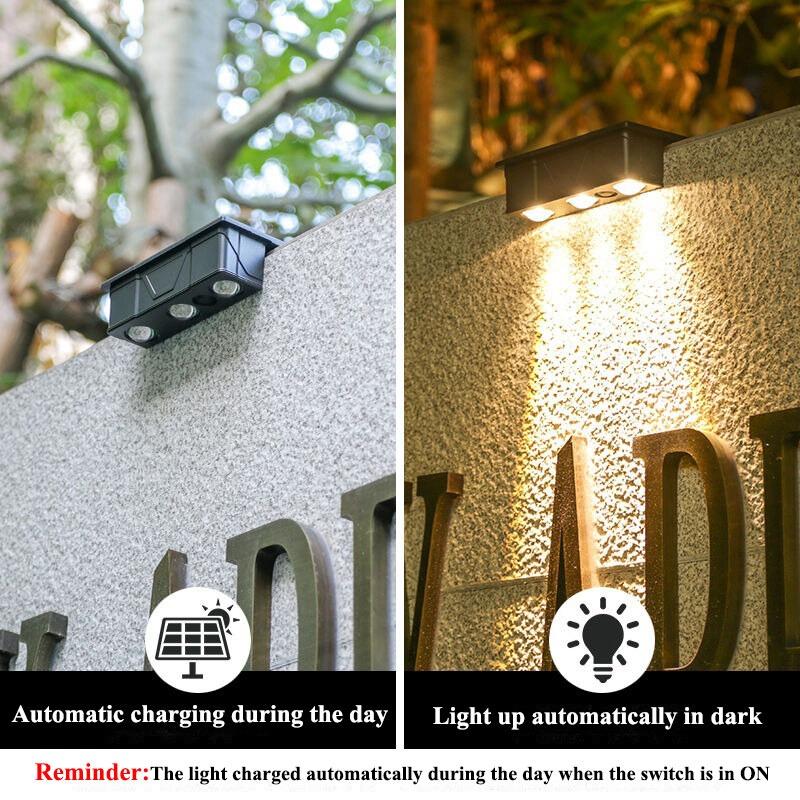 Product Introduction of Outdoor 3Led Solar wall Light IP65 Waterproof Automatic Sensor Warm garden Lamp for home Fence Courtyard Gate village Street decoration 3