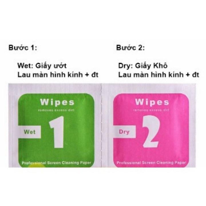 Combo Giấy lau Kính 1 2 dán cường lực (khăn Khô - Ướt) - Dùng vệ sinh mặt kính cường lực điện thoại ốp lưng iP 6/6s/7/8/Plus/X/Xs/Xr/11/12/13/14/15/16/17/Pro/Max