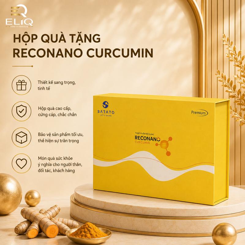 Hộp quà nghệ nano curcumin mật ong RECONANO hỗ trợ đau dạ dày, trào ngược, trắng da, mờ thâm ELIQ Việt Nam