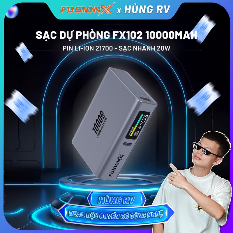 Sạc Dự Phòng 10.000mAh FX102 - Có Màn Hình TFT Sạc Nhanh PD22.5W Thiết Kế Siêu Nhỏ Gọn Hàng Chính Hãng FusionX