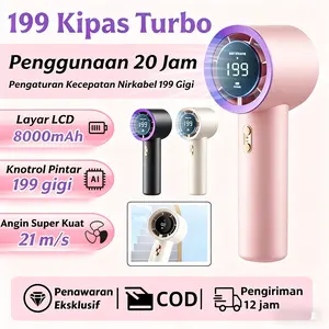 COD kipas genggam mini ultra cepat berkualitas tinggi dengan angin kencang kipas turbin yang dapat disesuaikan dengan tampilan digital 200 kecepatan cocok untuk olahraga luar ruangan untuk mendinginkan dengan cepat