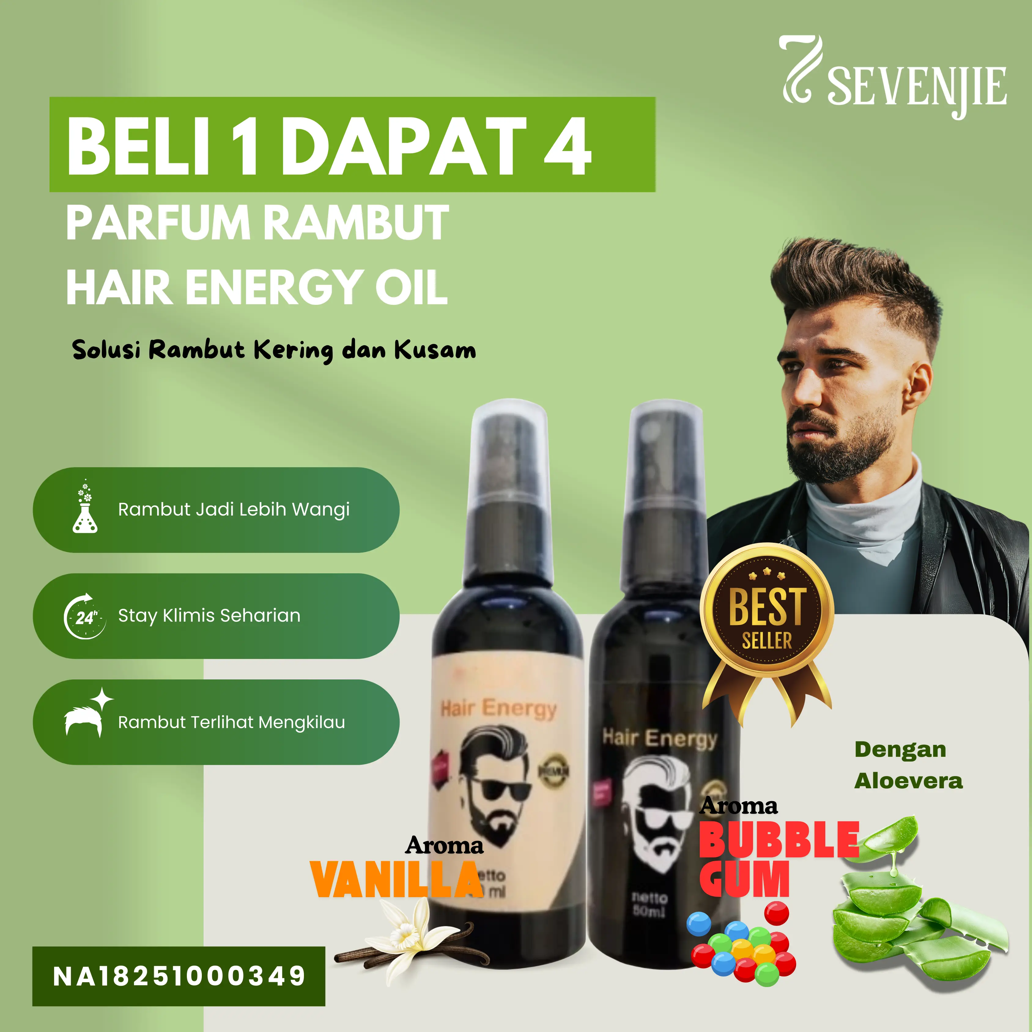 BUY 1 GET 4 Parfum Rambut Hair Energy 60Ml - Perawatan Rambut Anti Lepek Mix Variant