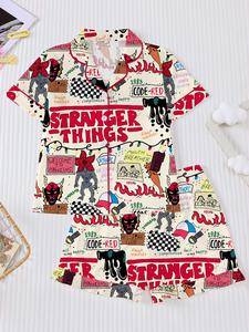 Conjunto de pijama para niños de Stranger Things, estampado de dibujos animados, camiseta de manga corta y shorts holgados, ropa casual para el hogar para niños y niñas