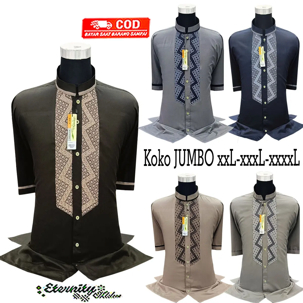 Baju Koko JUMBO Eternity xxL xxxL xxxxL Lengan Pendek Bordir Katun Baju Koko