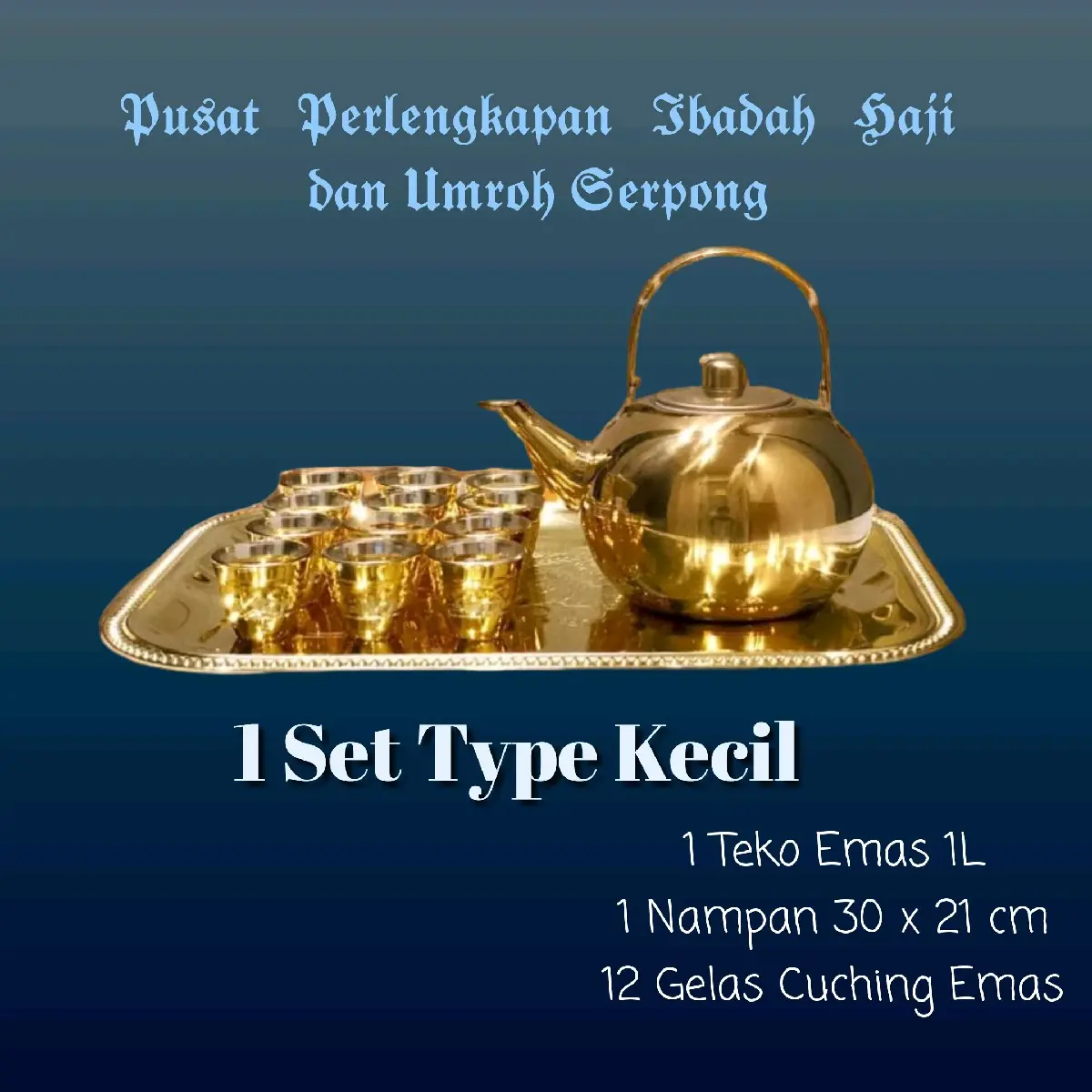 Set Teko Arab Gold Lengkap Emas untuk Umroh dan Haji Gelas Peralatan Stainless Steel Tea Nampan Gelas 12 pcs