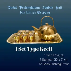 Set Teko Emas Lengkap Emas untuk Umroh dan Haji Gelas Peralatan Stainless Steel Tea