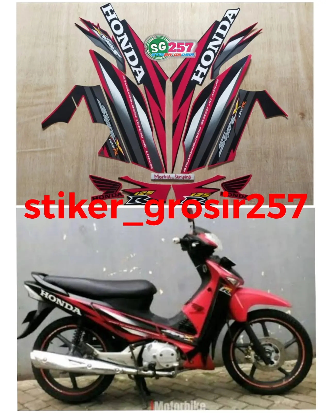 STIKER STRIPING & LIST BODY MOTOR SUPRA X 125R 2006 HITAM MERAH STANDAR - Motorcycle sticker