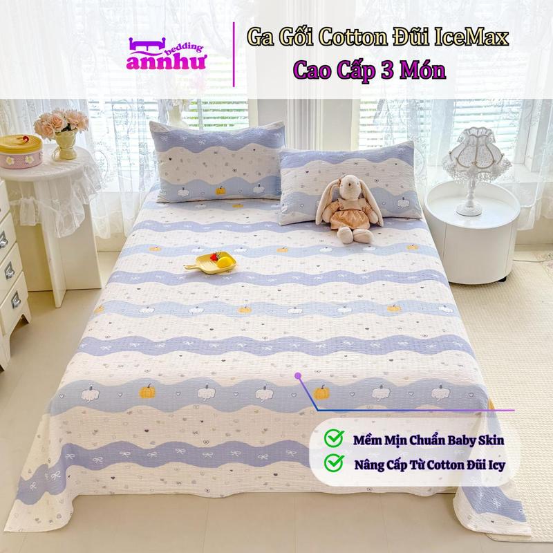 [Dealshock] Bộ Ga Gối Cotton Đũi IceMax Cao Cấp 3 Món – Mềm Mịn Chuẩn Baby Skin, Thoáng Mát An Như Bedding
