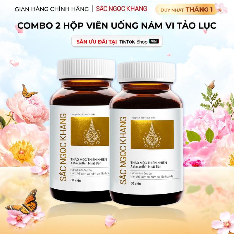  Combo 2 Hộp Viên Uống Hỗ Trợ Mờ Nám Sạm Tàn Nhang Vi Tảo Lục Sắc Ngọc Khang  Hộp 60 Viên  - Hỗ Trợ Nội Tiết Tươi Trẻ Làn Da 