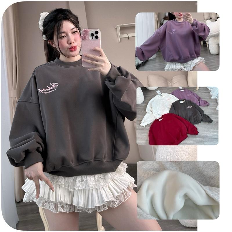 Áo Nỉ Sweater nỉ tàu l1 tay phồng from Boxy chất nỉ bông dày dặn nam nữ unisex (NƠ CỔ CAO)