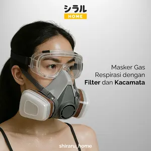 Masker Gas Respirator Kacamata Udara Cat Debu Industrial Mask Goggle Antivirus Pelindung Bahan Kimia Menyengat Pabrik