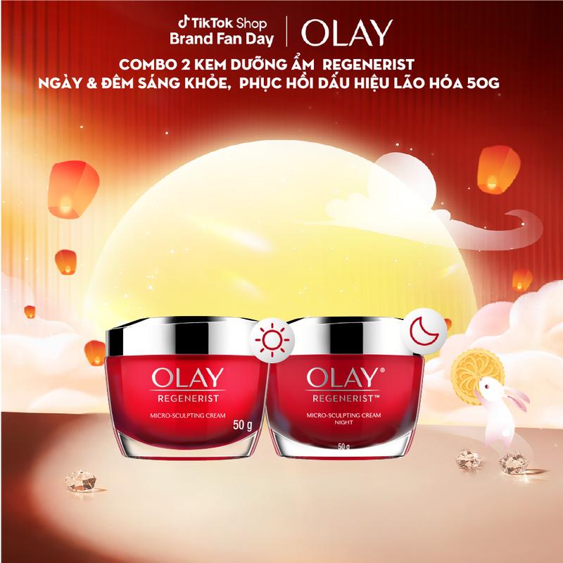 [LIVE 1] Combo 2: Kem Dưỡng Ẩm Ngày & Đêm Căng Mướt, Sáng Khỏe & Phục Hồi Dấu Hiệu Lão Hóa OLAY REGENERIST 50G X2