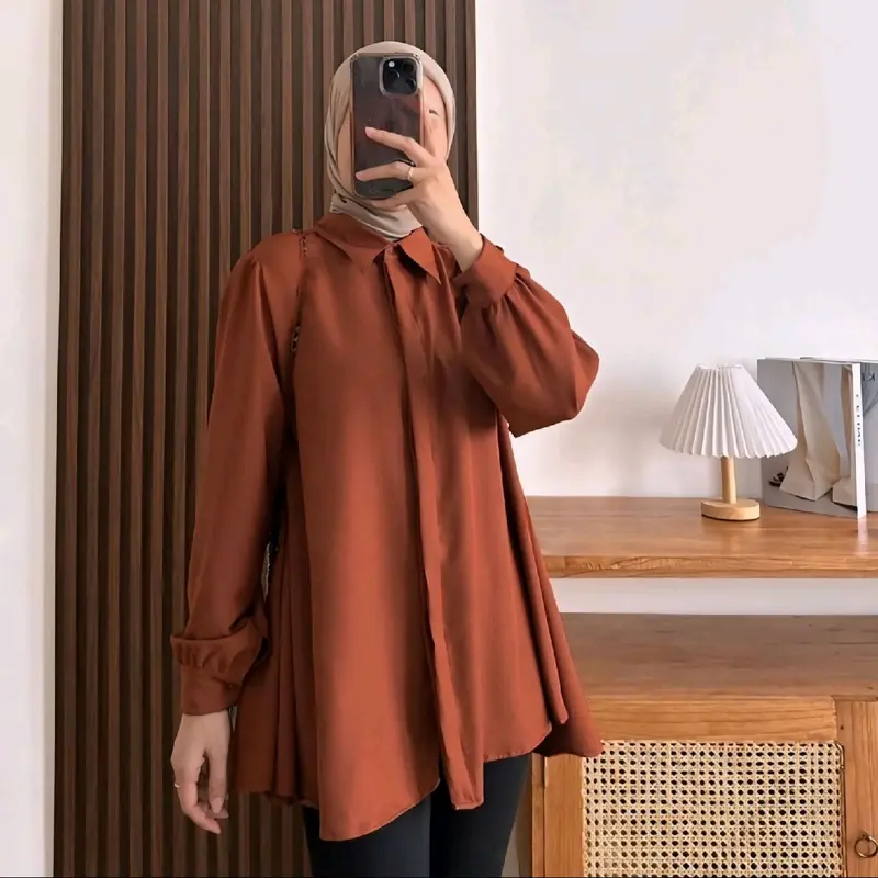 KINKA BLOUSE SHAKILA POLOS ATASAN WANITA PREMIUM BAJU MUSLIM PANJANG TERBARU kemeja  polos atasan wanita kekinian kemeja  oversize viral Tangan Kancing 7
