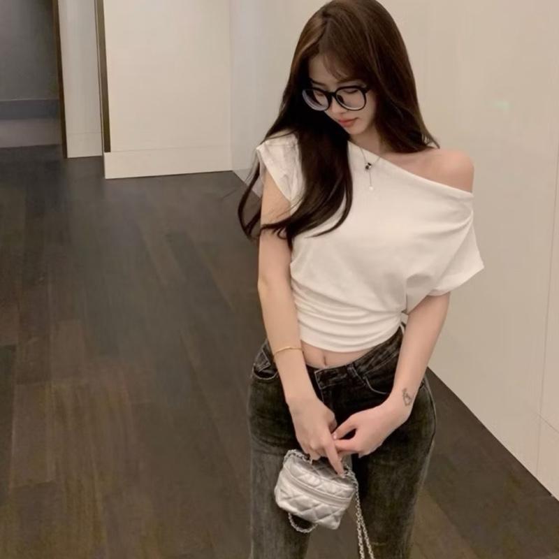 A112 Áo croptop trễ vai cánh dơi nữ áo croptop ngắn tay gợi cảm thun cotton size dưới 53kg