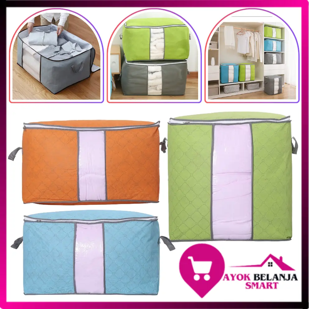 ABS Tempat Penyimpanan Bed Cover Bamboo Storage Box Organizer Bag Kotak Penyimpanan Baju Selimut Dan Sprey Jumbo Serbaguna
