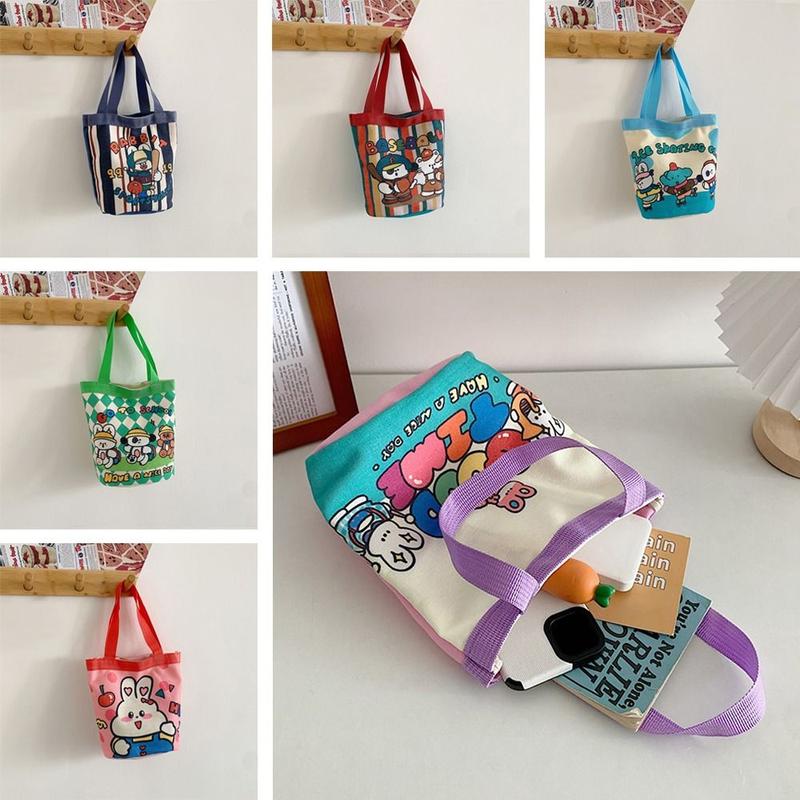 Túi Xách Vải Bố Cho Nữ, Túi Xô In Hình Hoạt Hình Đáng Yêu, Túi Hình Trụ Di Động, Túi Tote Vải Bố Cho Học Sinh, Túi Đựng Đồ Ăn Trưa Cho Bé Gái