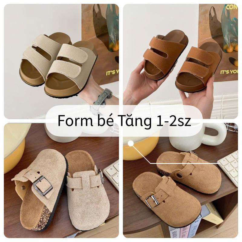 FORM NHỎ Dép Lê Đế Cao Su Mềm Quai Da Lộn Quai Dính Cho Bé Trai Bé Gái K049