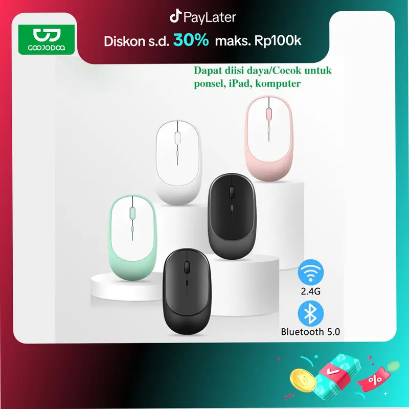 Goojodoq Bluetooth Mouse Wireless Silent Ultra Tipis Portable Rechargeable USB Power Saving Mouse Komputer Laptop