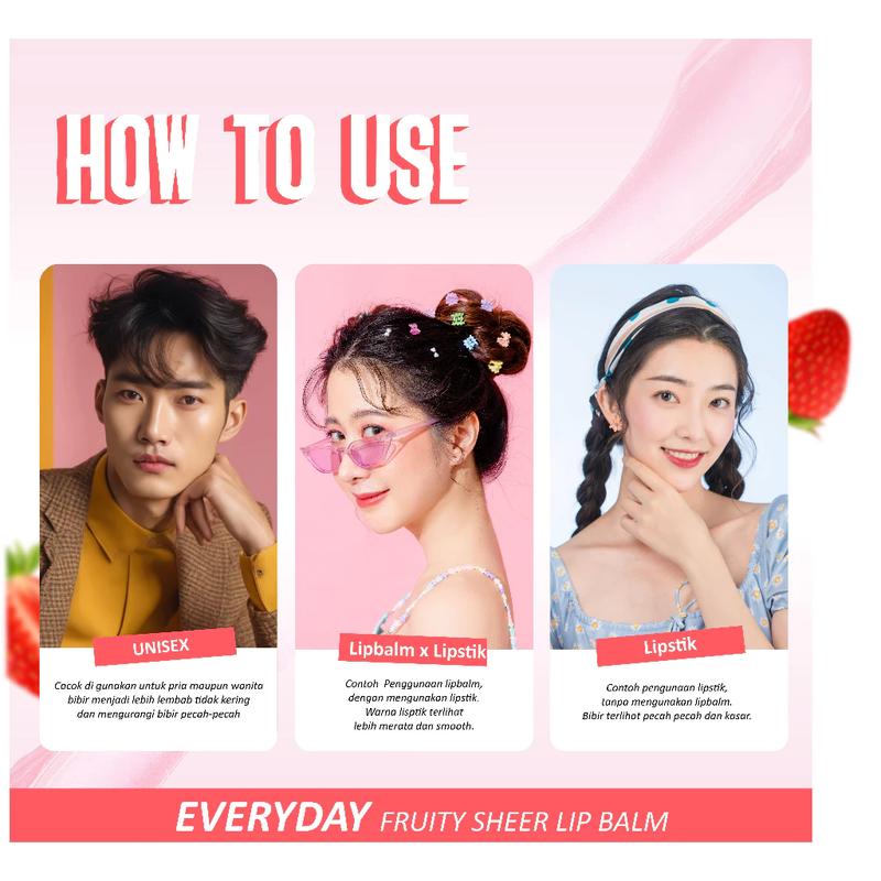 AMY'S DIARY Lip Balm Strawberry Sheer Moist Lip Care Fruity Pelembab Bibir Kering 8