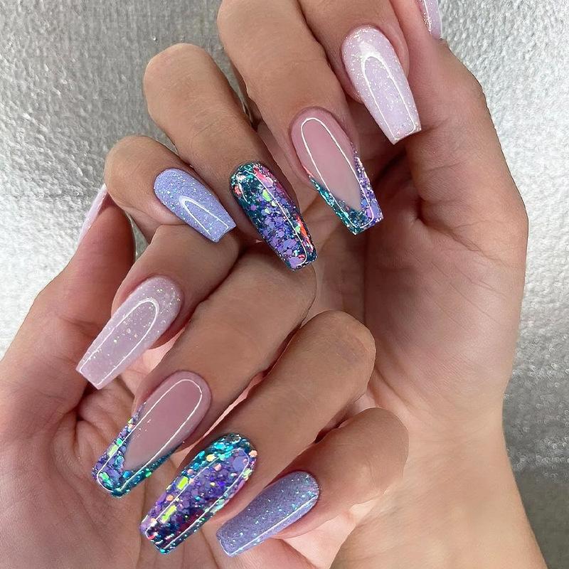Product Introduction of [Glue Included] Stylish and Shiny Medium-Long Detachable Handmade Square False Nails [24-Piece Set] 21