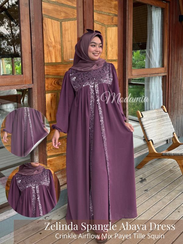 Zelindra Spangle Abaya Mewah Gamis Elegan Simple Wanita Baju Lebaran 2025 Model Baru by Modamia Fashion 3