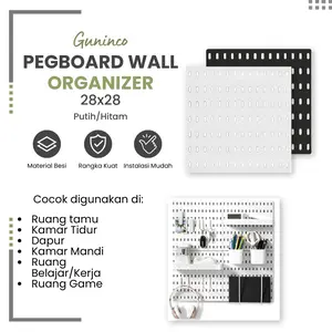Guninco Aksesoris Pegboard Wall Shelf Organizer - Parts Printilan Shelf Board - Rak Dinding Penyimpanan - Pegboard Rak Plastik Warna Hitam dan Putih aesthetic