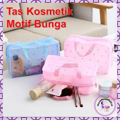 COD - MMM Tas Plastik Transparant Anti Air Motif Bunga Daisy Pouch Make Up Waterproof Travelling Bag Tas Kosmetik Murah