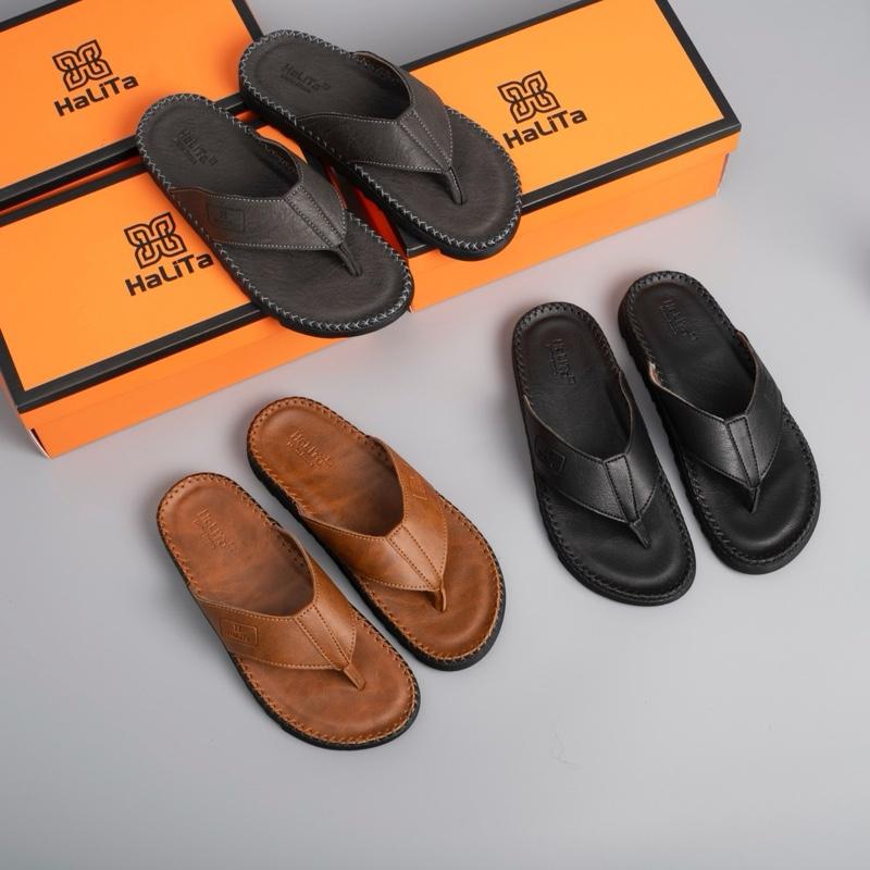 [DocTor Kẹp Vip] Dép tông Nam HaLiTa Da Bò Vân Chống Thấm Nước Đế Bằng Nhẹ Có Răng Cưa Chống Trơn Trượt Cao Su .