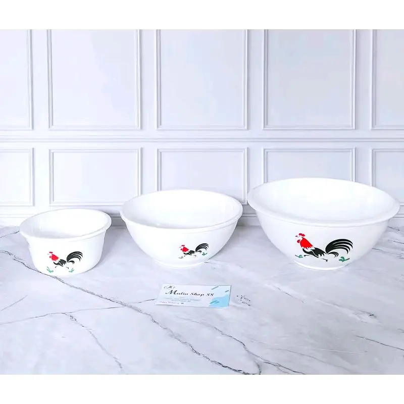 Mangkok Plastik Ayam Jago 12 cm, 18 cm, 21 cm Lion Star (BPA Free) / Mangkuk Makan putih bahan berkualitas