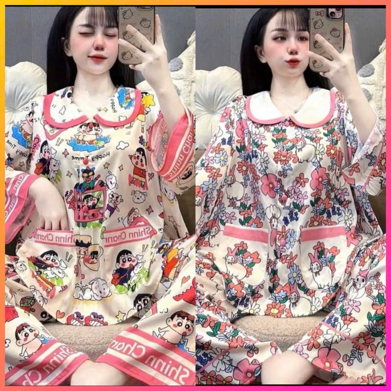 Đồ bộ tay lững cổ sen lụa latin size dưới 60kg  đồ bộ tay lỡ lụa latin  pijama nữ lụa xịn mềm mịn mát  đồ bộ p97  pizama hottrend 