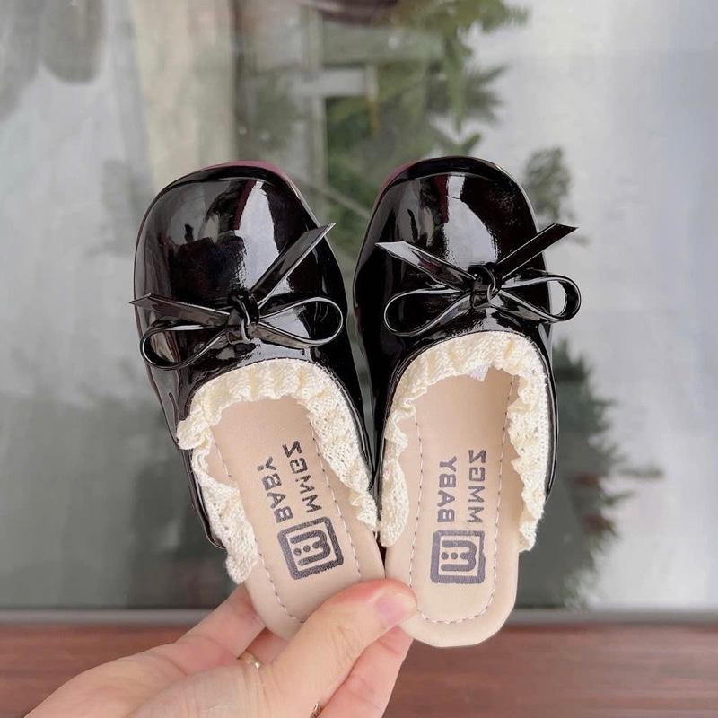 Giày sục nơ xinh cho bé gái,Sục trẻ em bé gái 1-10 tuổi Len Jean dép bánh mì cho bé 1 tuổi giày