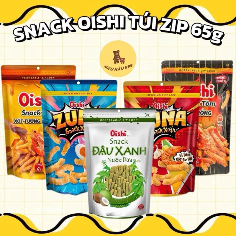 COMBO 5-10 gói Snack Bim bim Oishi túi zip các vị 65g (Tôm Cay Nồng, Tôm Mật…