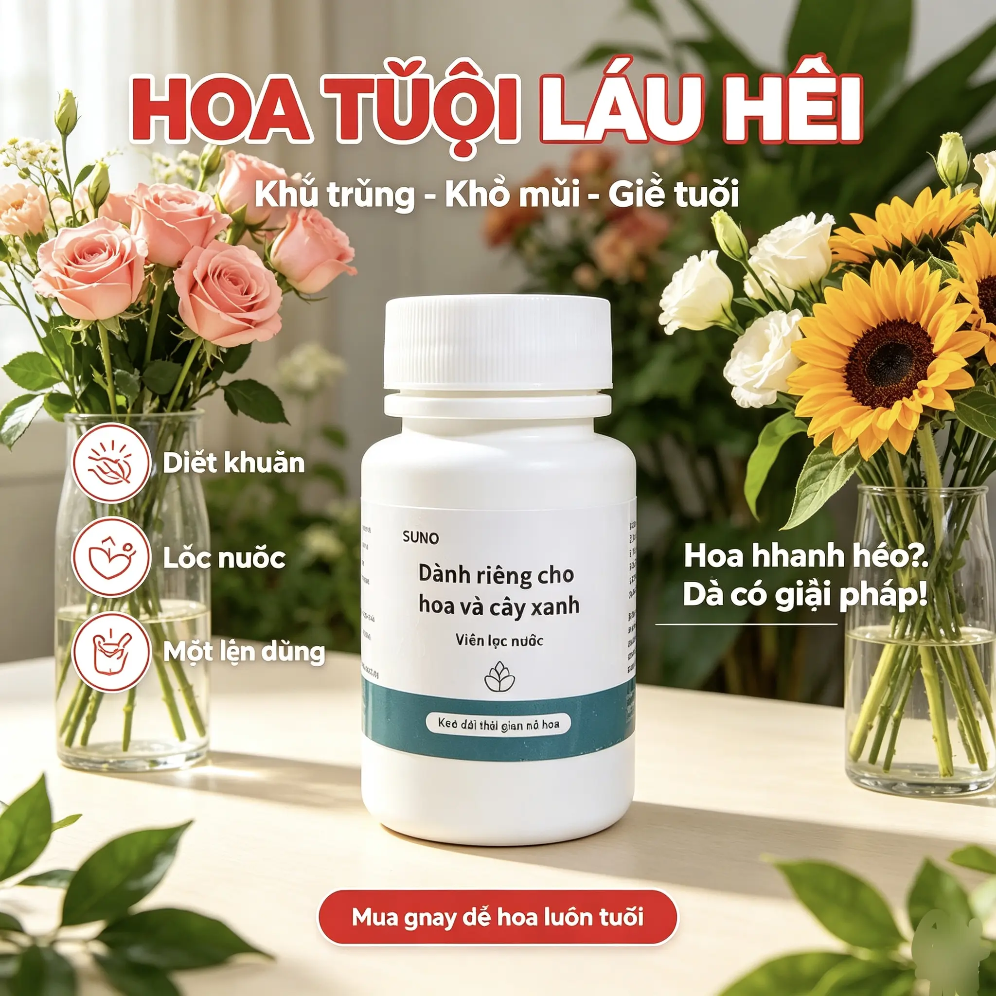 Viên Sủi Bảo Quản Hoa Tươi Dưỡng Hoa Cắt Cành Kéo Dài Thời Gian Tươi Kháng Khuẩn Làm Sạch Nước Bình Hoa Dung Dịch Dưỡng Hoa Cho Shop Hoa