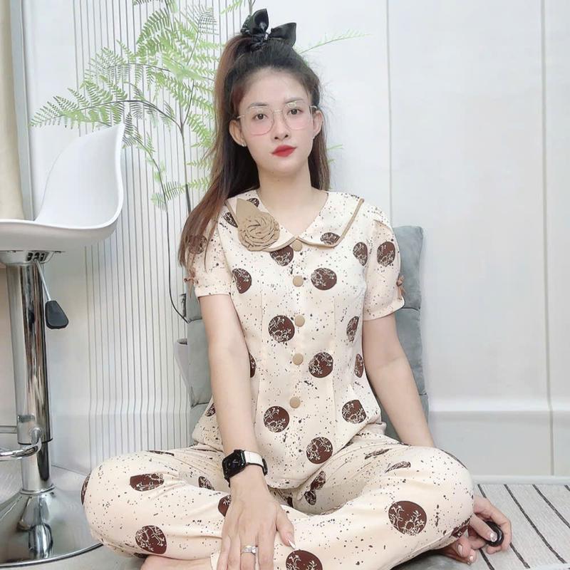 Đồ bộ lụa mango cổ sen đính bông chích ly tay ngắn quần dài phom từ 40 đến 70kg 9