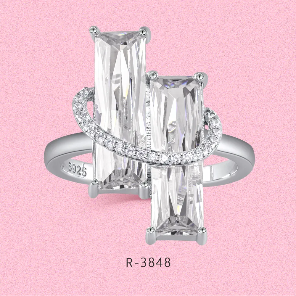 Rectangular clear rock sugar square diamond fashion ring