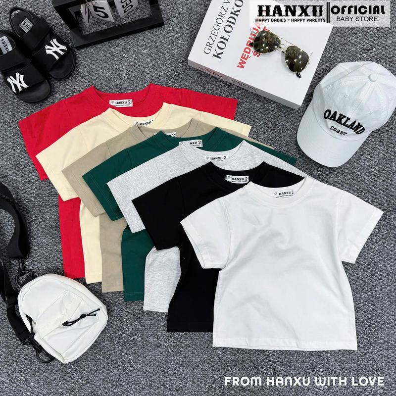 Áo Phông Cộc Tay Bé Trai Kiểu Dáng Basic Vải Cotton Mềm Mịn Áo Phông Cộc Tay Áo Thun Bé Trai Mùa Hè Hanxu
