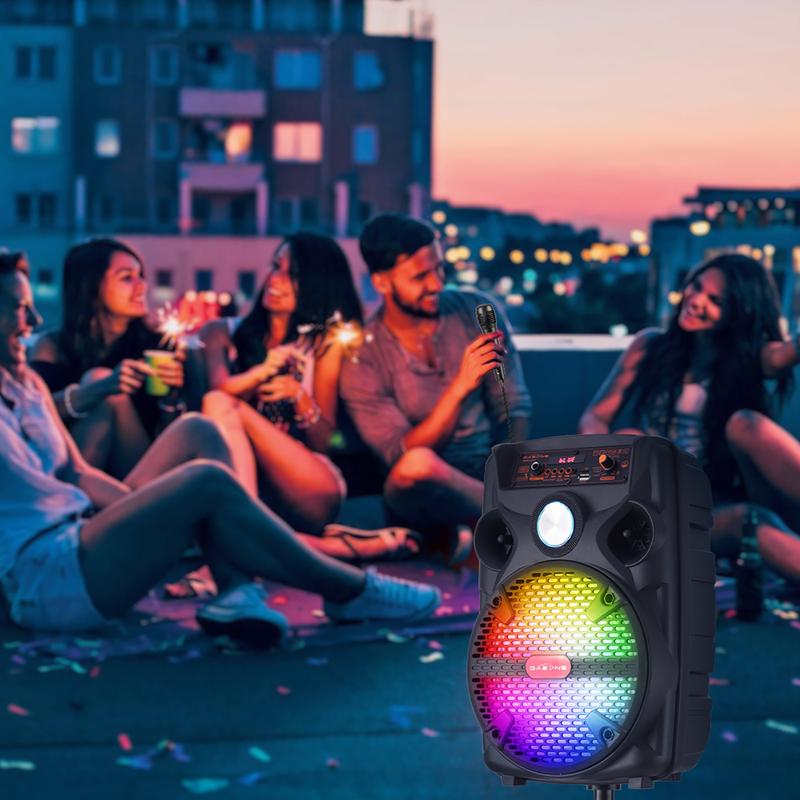 Portable Bluetooth Speaker Wireless Loud Big Party Speaker with Light and Stand, Kareoke Machine with Microphone Support Remote, FM, TWS, AUX, USB for Phone Home Outdoor 6