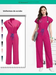 Mono de una pieza multicolor para cirugías y scrubs clínicos, uniforme médico y de enfermería, manga corta con bolsillo, ropa de trabajo para hospital de mascotas