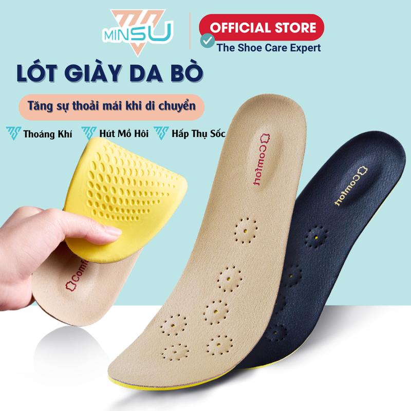 Lót Giày Da Bò Thật 100% + Cao Su Tự Nhiên MINSU M4015 Nam Nữ Thoáng Khí, Hấp Thụ Sôc, Thấm Hút Mồ Hôi Chống Hôi Chân