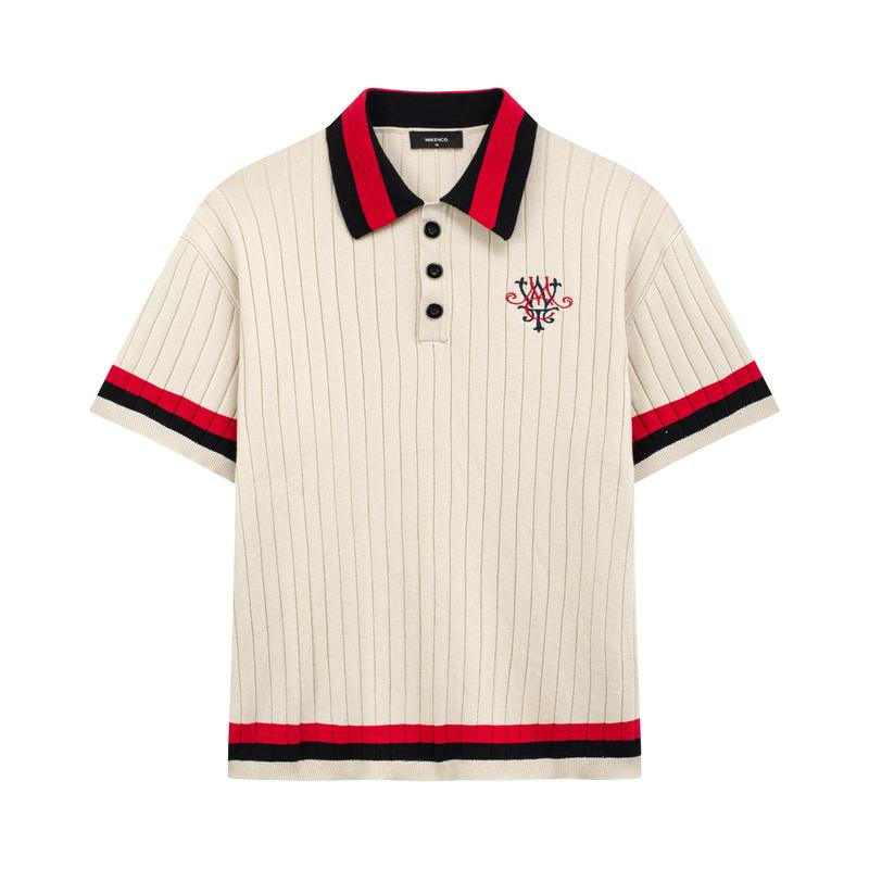  Áo phông có cổ unisex MIKENCO Antique Stripe Knit Polo 