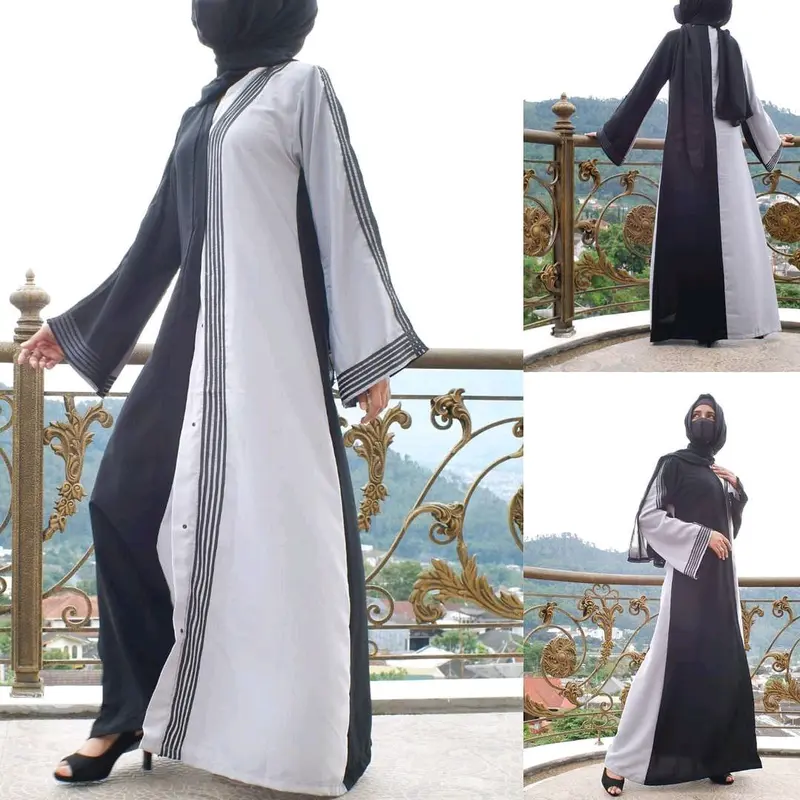 Abaya Outer Farwa gamis jetblack hitam kombinasi abu list putih dan hitam dress cantik Muslim 3