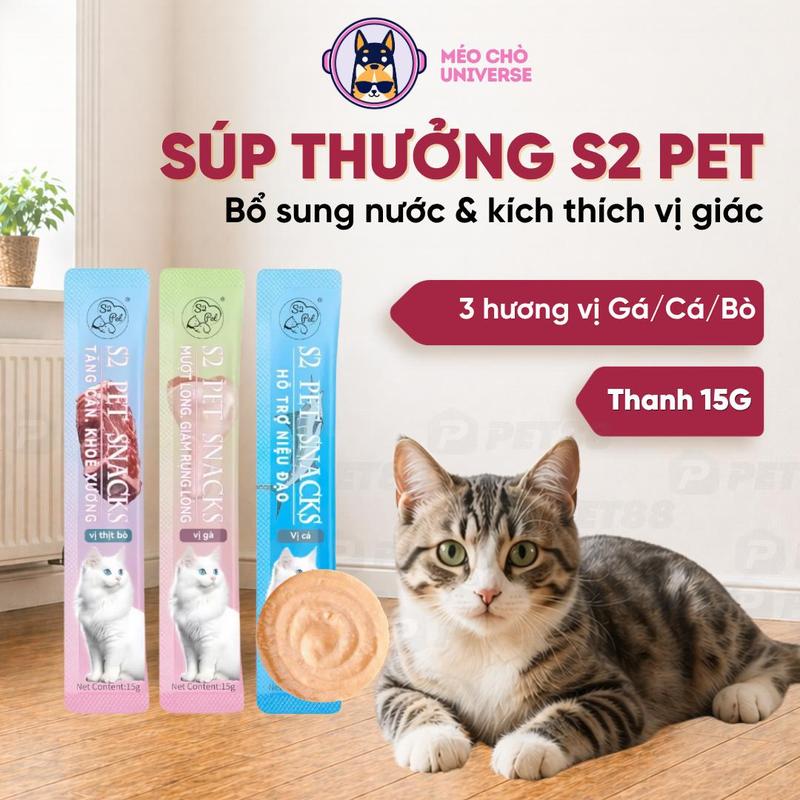 Súp Thưởng Thanh S2PET Đủ 3 vị Gà, Cá, Bò - Méo Chò Uni