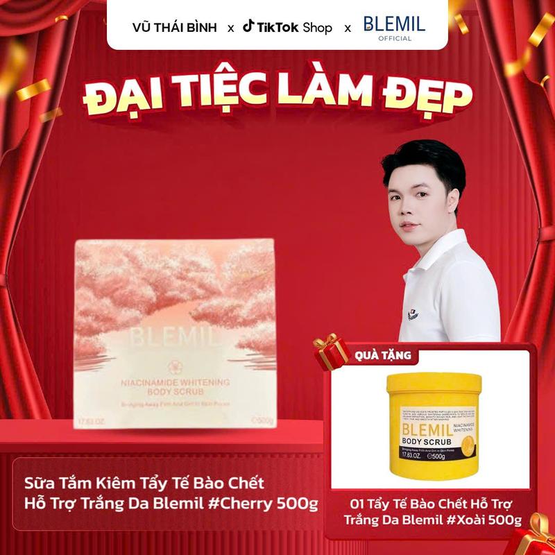   KOL Vũ Thái Bình   Mua 1 Tặng 1  Sữa Tắm Kiêm Tẩy Tế Bào Chết Hỗ Trợ Trắng Da Blemil Mùi #Cherry 500g + Tặng 1 TDC Mùi Xoài 500g 