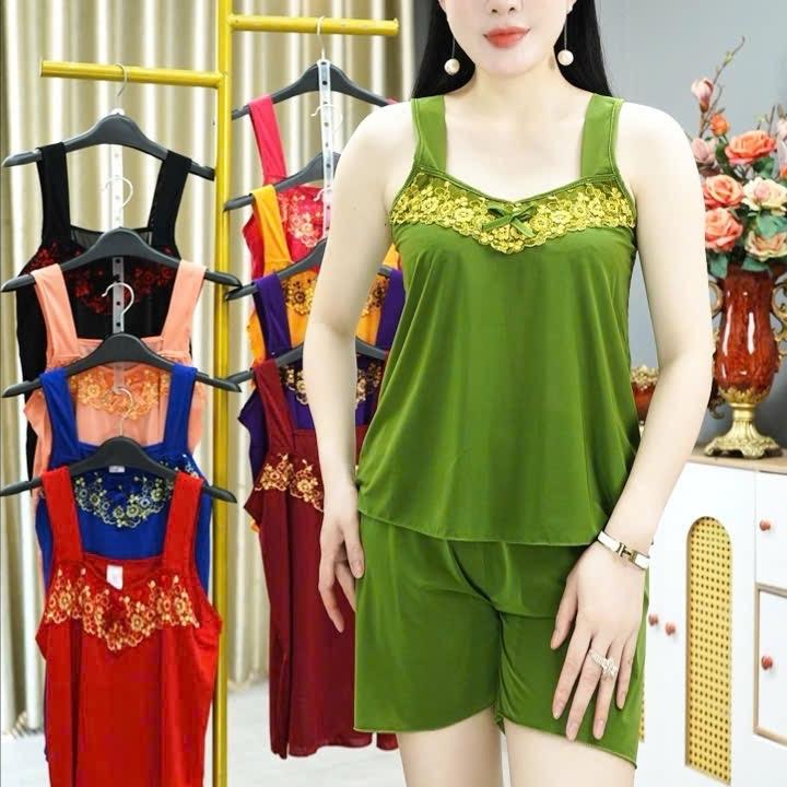 Đồ bộ nữ, bộ đùi thun lạnh dây bản phối ren