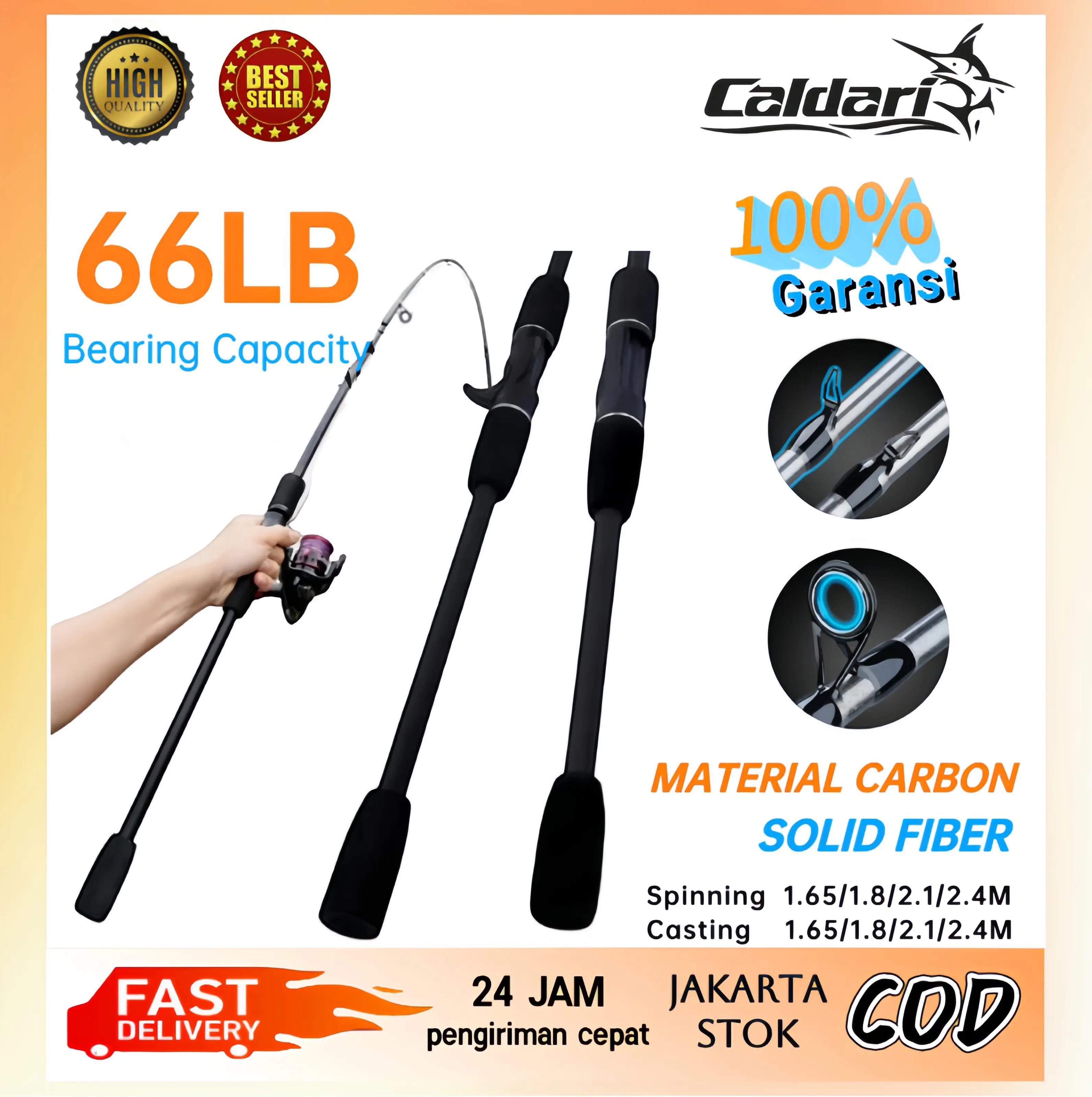 CALDARI Joran Pancing Fishing Rod Carbon Fiber Joran Pancing Spinning Fishing Pole 2 Section joran fiber murah joran fishing of catch Fishing Rod Carbon Fiber Fishing Rod Spinning & Cas Umpan Ikan