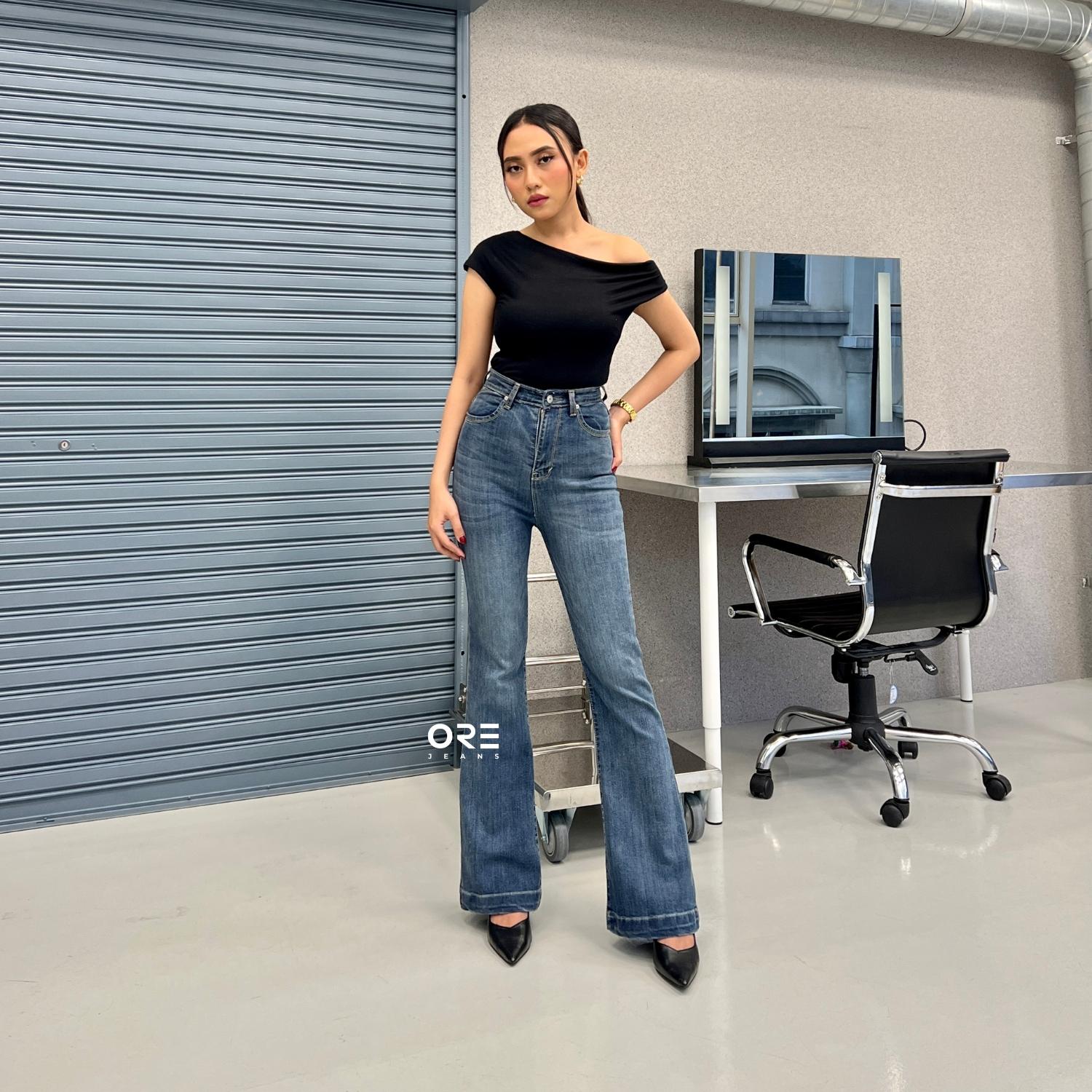 ORE - Peony Long Cutbray Jeans Celana Wanita Highwaist Stretch - Flare Basic / K1LK3
