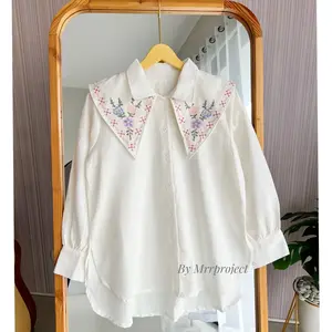 Olena Atasan Kemeja Wanita Lengan Panjang Katun Linen Bordir